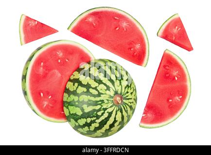 Red seedless watermelon isolated on white background. Top view. Flat lay Stock Photo