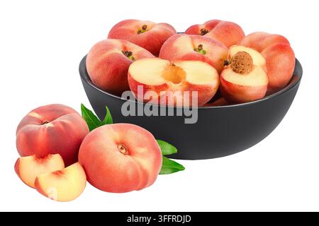 chinese flat donut peaches in ceramic bowl isolated on white background Stock Photo