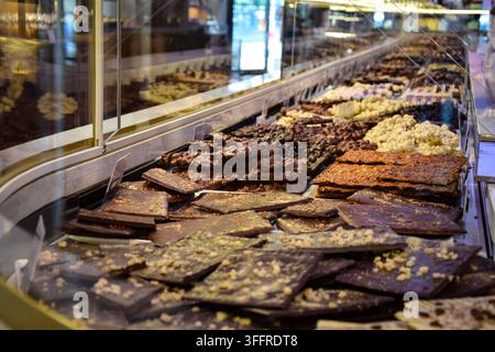 Assorted Chocolate Bars Displayed in a Confectionery Shop in Berlin, Germany Stock Photo