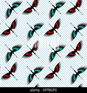 Herons Seamless Pattern for interior decoration, textiles. Fashionable home decor. Abstract flying bird vector illustration lines texture isolated on Stock Vector