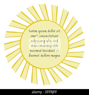 Abstract Sun ray ornament frame set, geometric modern flat graphic style, circle united shape, text space box. Colourful yellow modern vector Stock Vector