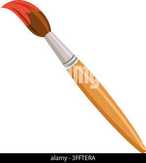 Cartoon illustration of an artist paintbrush with red paint isolated on white. Stock Vector