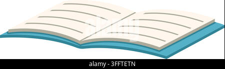 Cartoon illustration of an open notebook with lined pages isolated on white. Stock Vector