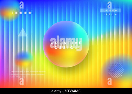 Vibrant Gradient Background with 3D Sphere and Abstract Geometric Shapes for Web Landing Page Template Stock Vector