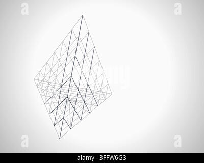 Modern technology-inspired 3D wire pyramid with layered lines and connection points Stock Vector