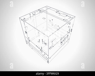 Decorative wire cube illustration for print design, creative layouts, and modern visual branding. Stock Vector