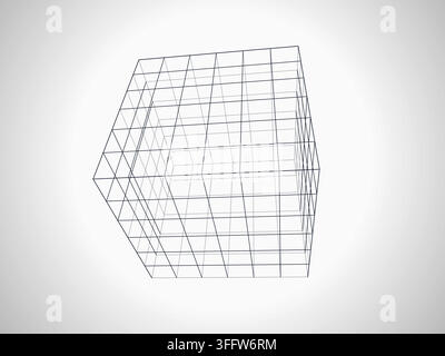 Modern technology-inspired 3D wire cube with layered lines and connection points Stock Vector