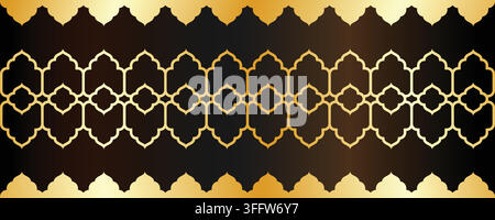 Luxury islamic geometric pattern border background. Elegant golden arabic ornament on dark background. Vector illustration. Stock Vector