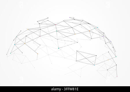Modern technology dome mesh illustration with geometric polygon lines and variable node dots Stock Vector