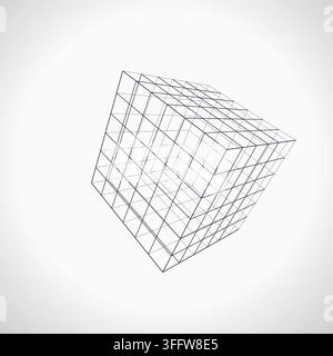 Decorative wire cube illustration for branding projects, creative layouts, and modern visual branding. Stock Vector