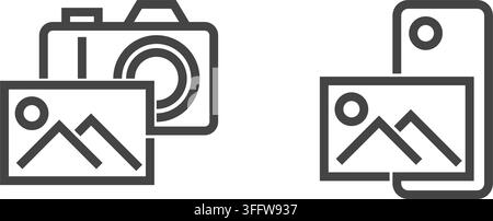 Camera phone and photo camera flat icons in bold line and simple style Stock Vector