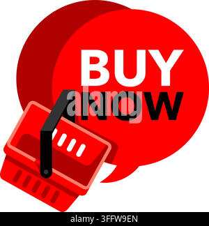 Buy now - motivational circular web button with shopping cart Stock Vector