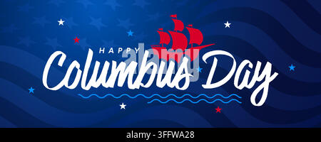 Columbus Day banner, USA holiday background, sailing ship Stock Vector