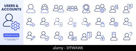 User account line icon set. Profile, login, admin, settings, security minimal vector illustrations. Simple outline signs for web interface. Blue Stock Vector