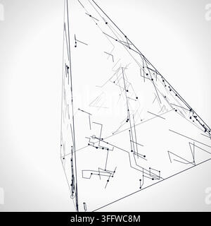 Modern technology-inspired 3D wire pyramid with layered lines and connection points Stock Vector