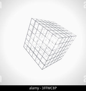 Decorative wire cube illustration for branding projects, creative layouts, and modern visual branding. Stock Vector