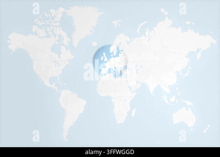 A clean, minimalist world map featuring a circular zoom on Western Europe, highlighting Luxembourg with its national flag colors. Stock Vector