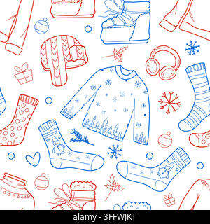 Winter clothes seamless pattern with knitted sweater Stock Vector