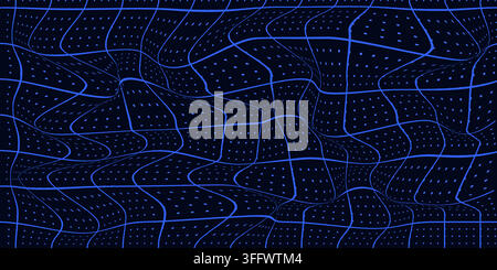 Blue fui grid, distert vector flat neon dark mlue on the dark background, glitch techno background Stock Vector