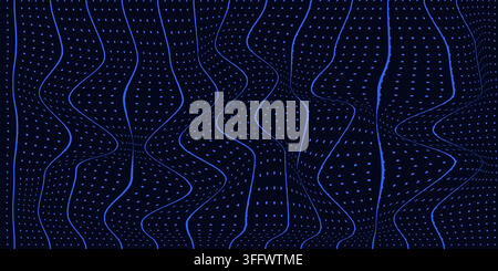 Blue fui grid, distert vector flat neon dark mlue on the dark background, glitch techno background Stock Vector