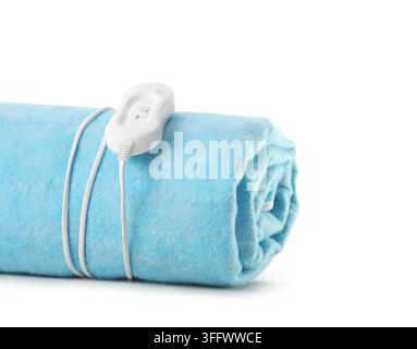Blue electric heating pad on white background Stock Photo