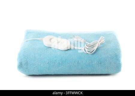 Blue electric heating pad on white background Stock Photo