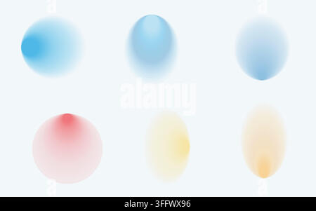 Gradient abstract shapes with soft blur and fluid motion. Vibrant blue, yellow  hues. Holographic iridescent Y2K style with organic blobs and wave pat Stock Vector