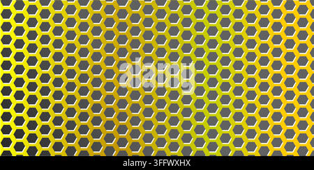 Seamless yellow gradient vector metal pegboard texture. Bright brushed metal with uniform round perforations. Industrial or modern workshop style Stock Vector