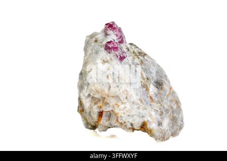 Macro mineral stone Ruby in rock on white background close up Stock Photo