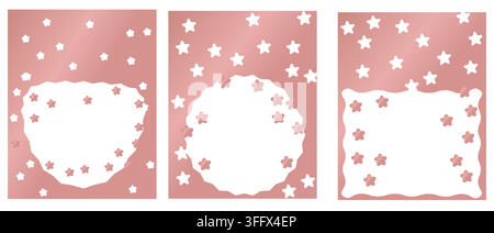 Set rose golden frames with stars, vector gradient, for social media, frames for photos with confetti pink glitter overlay simple Stock Vector
