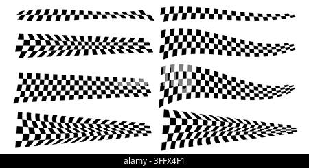Set of Race flag lines frames . Black and white checker finish ribbon. Car race grid pattern. Rally border texture. checker lines. Chess graphic desig Stock Vector