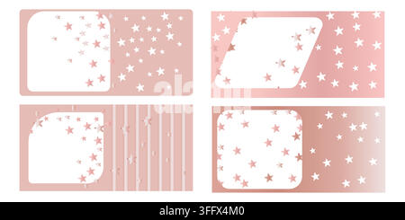 Set of whimsical social frame with pink gradient rosr golden stars, frame with different forms, vector flat. Stock Vector