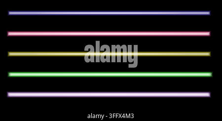 Bright luminous fluorescent bar sticks, Shining neon tube lamp set. Iridescent led light line beam . Glowing colorful strip element pack to divide, se Stock Vector