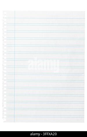 blank lined spiral notebook page torn out isolated on white background Stock Photo