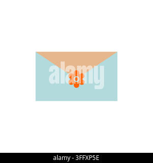 Minimalist Blue and Peach Envelope Illustration with Orange Flower Seal for Greeting Card or Thank You Note Design Stock Vector