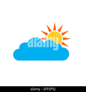 Graphic illustration of a blue cloud and sunny weather icon symbol isolated on a clean white background for meteorology. Stock Vector
