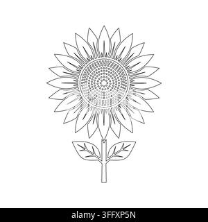 Minimalist Sunflower Line Art Vector Illustration for Coloring Book and Botanical Design Projects Stock Vector