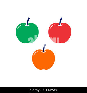 Set of three minimal icons in red green and orange colors isolated on white for food graphic design. Stock Vector