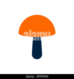 Minimalist orange mushroom vector icon isolated on white background, flat design element for nature and autumn themes. Stock Vector