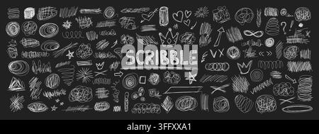 Messy pen doodles and scribbles create chaotic hand-drawn lines vector illustration set. Stock Vector