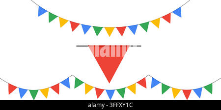 Colorful festive pennant garlands with triangular flags creating cheerful party atmosphere vector illustration collection. Stock Vector