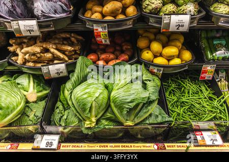 Colorful Fresh Vegetable Display in Supermarket Produce Section Stock Photo