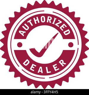 Maroon authorized dealer seal badge stamp icon with check mark, isolated on a white background vector illustration. Stock Vector