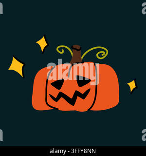Spooky Halloween pumpkin hand drawn vector icon for sticker design Stock Vector