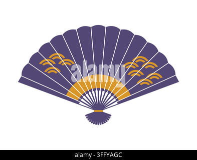 Asian Japanese folding fan design element, oriental ornament pattern with sunrise and traditional wave motifs. Vector sensu symbol of Japan culture, festival, ceremony, decoration and celebration Stock Vector