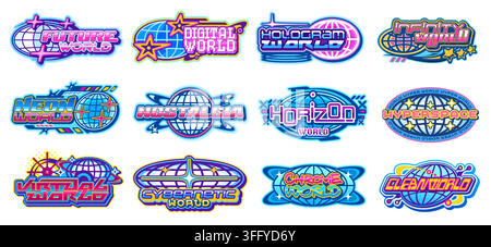 Y2k retro globe element icons with vector world symbols, Earth planets, stars and abstract geometric shapes. Oval and sphere globe grids and y2k cyber space stars with retro pixel pattern Stock Vector