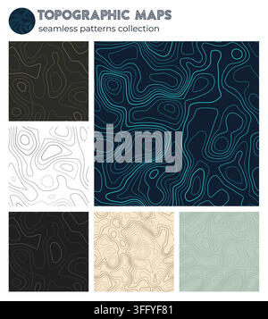Topographic maps. Astonishing isoline patterns, seamless design. Awesome tileable background. Vector illustration. Stock Vector