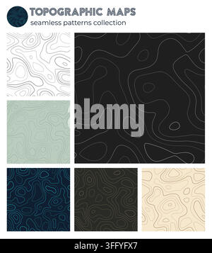 Topographic maps. Attractive isoline patterns, seamless design. Charming tileable background. Vector illustration. Stock Vector