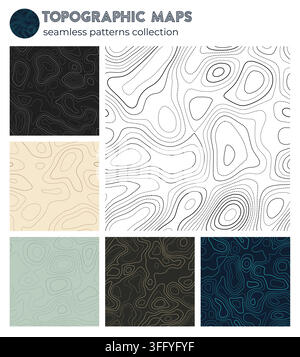 Topographic maps. Amazing isoline patterns, seamless design. Cool tileable background. Vector illustration. Stock Vector