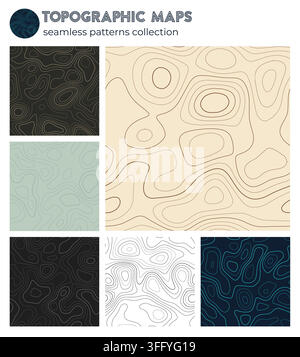 Topographic maps. Awesome isoline patterns, seamless design. Artistic tileable background. Vector illustration. Stock Vector